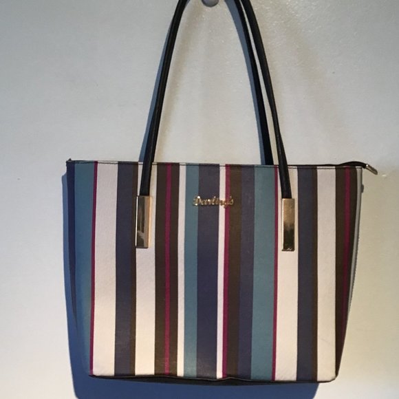 Darling's Striped Polyurethane Tote Bag - Picture 1 of 9
